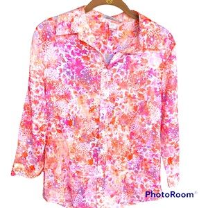 Coldwater Creek Cotton Floral Blouse in Bright Colors. Size Small